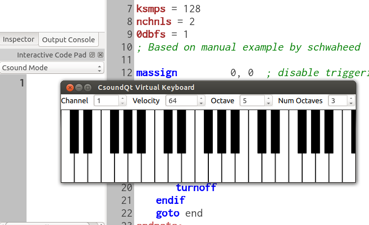 CsoundQt Virtual MIDI Keyboard
