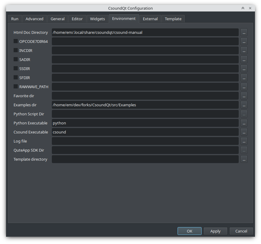 environment tab