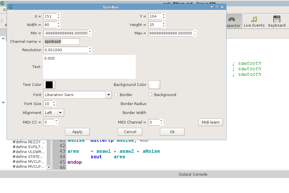 widgets properties