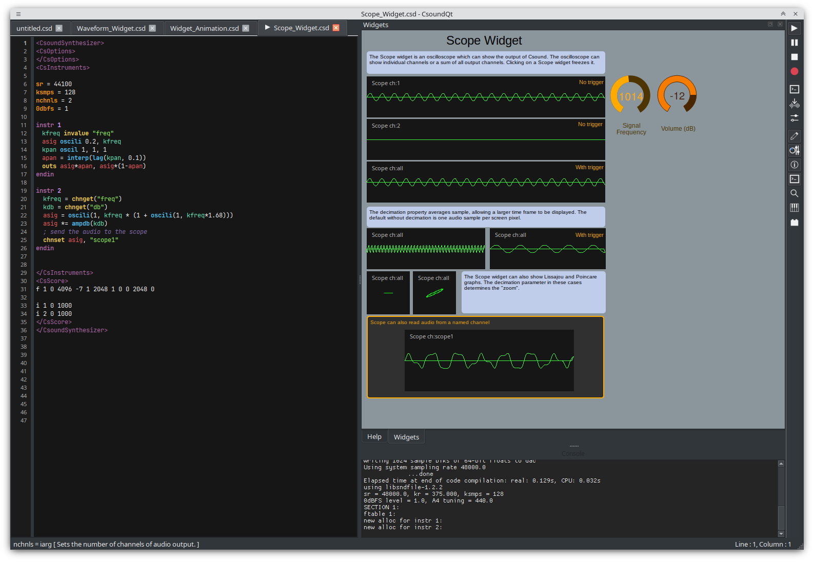 Scope widget monitoring a named audio channel
