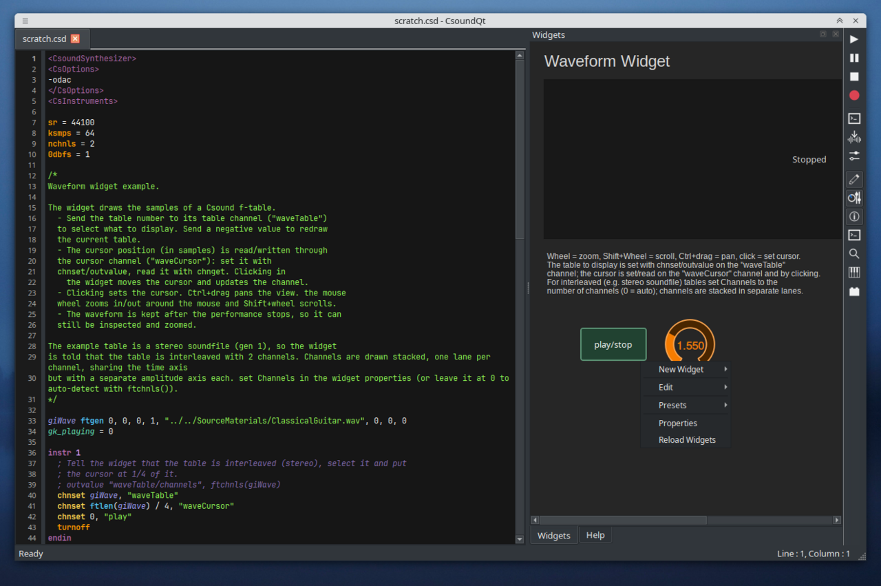 widgets context menu